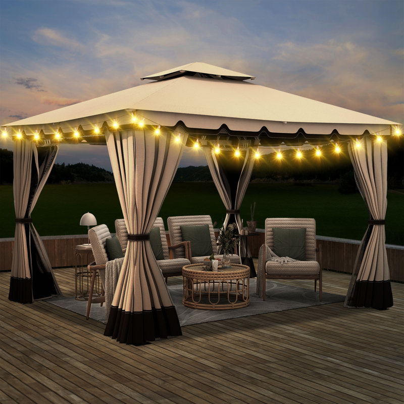 10 Ft. W x 12 Ft. D Soft Roof Gazebos Steel Patio Gazebo, 12 Ft. W x 10 Ft. D