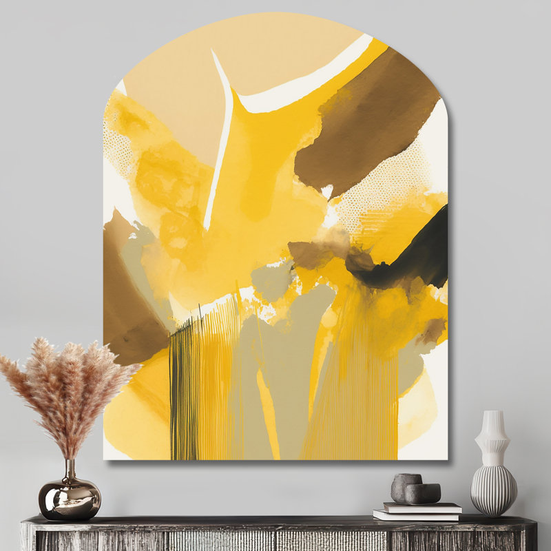 Moutarde jaune rétro I - art abstrait encre liquide encre liquide, H 43 po x l 33 po