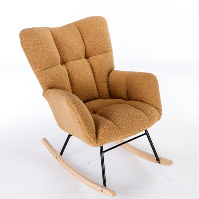 Chaise berçante kaki solide pour l'intérieur - rembourrée de mousse, bois d'eucalyptus, rembourrée, capacité de poids de 250 lb, base en bois moderne pour chambre à coucher / salon, tissu doux, chambre à coucher et salon