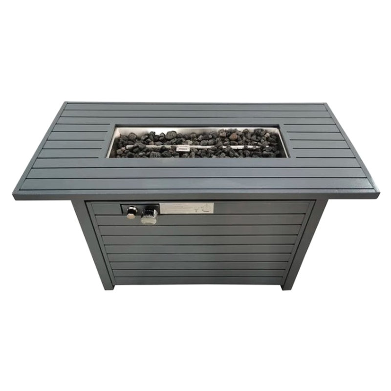 Table de foyer d'extérieur grise grise, H 25 po x l 42 po, cadre de temps de combustion de 50 000 po, acier inoxydable, réglable au propane / gaz naturel, périodicité d'ornement extérieur moderne,