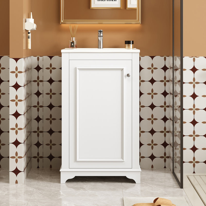 Meuble-lavabo avec lavabo et tablette réglable, Blanc