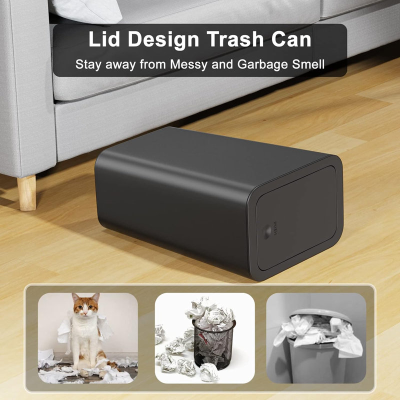 Black Slim Plastic Trash Can with Lid, 10 Liter, 3 Pack