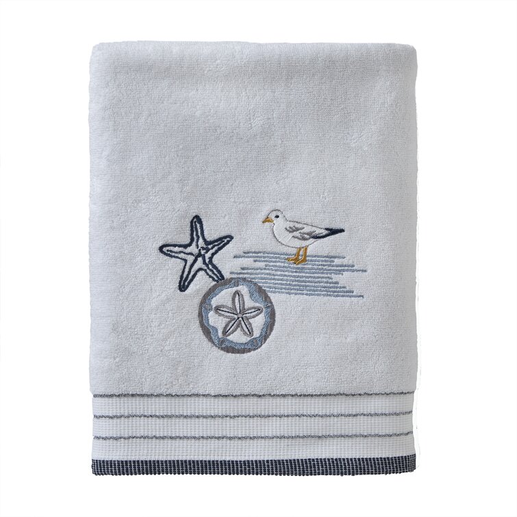 New Embroidered Beach Seashell Nautical Bathroom Terry Cotton Hand Towels  SET