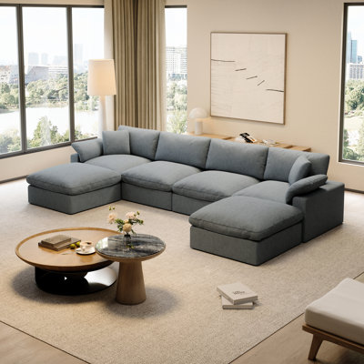 Upholstered Cloud Sofa, Modular Sectional Sofa U-shaped Sofa with Ottoman for Living Room, Bedroom