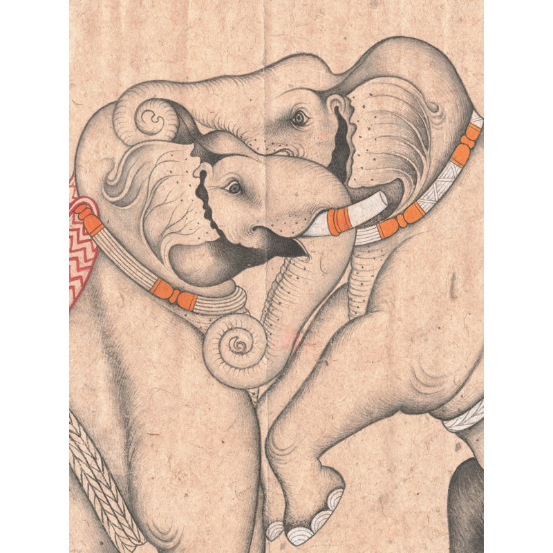 Le croquis de l'éléphant | Pigments naturels sur papier | Par Muhammad Waseem