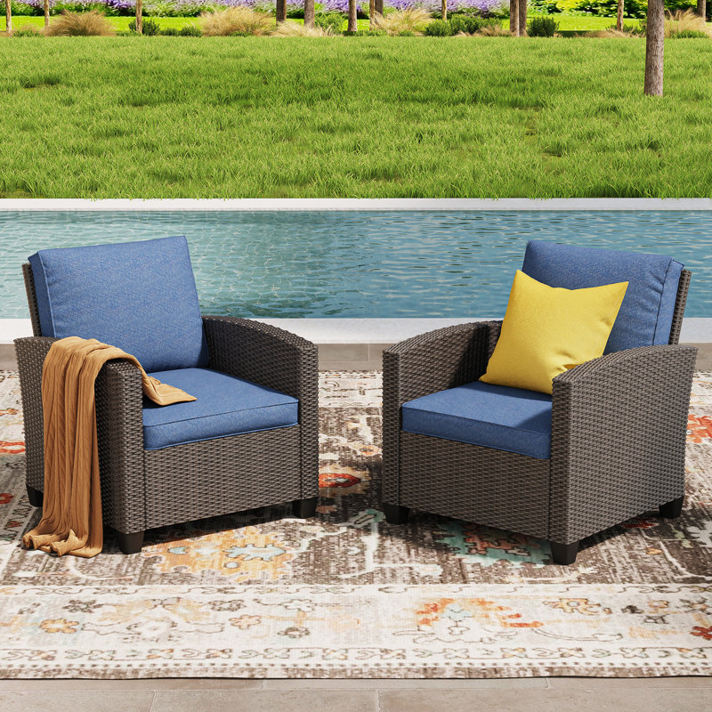 Patio Wicker Sofa Chair with Cushions , Slate Blue
