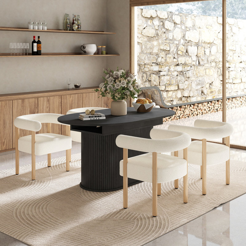 Ensemble de table de salle à manger extensible avec chaises en molleton 4/6 pour 4-6, cuisine / salle à manger, Noir