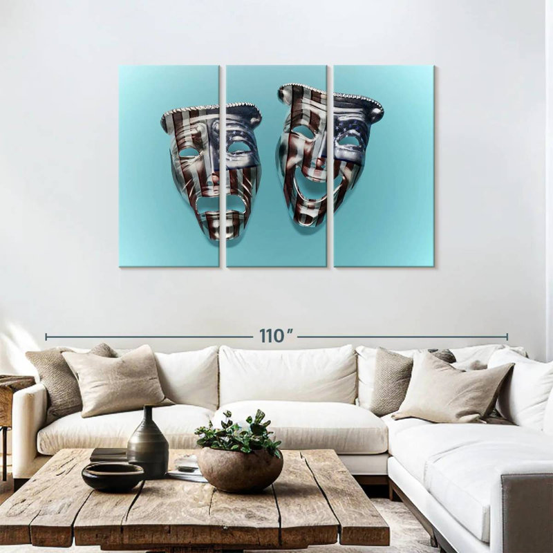 American Tragedy And Comedy Masks, 48" H x 74" W