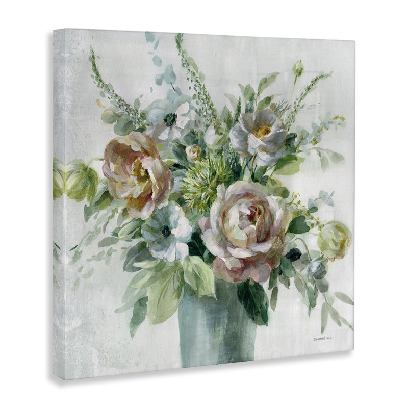 «Sage & Peach Blossoms», art mural sur toile par Danhui Nai, H 24 po x l 24 po