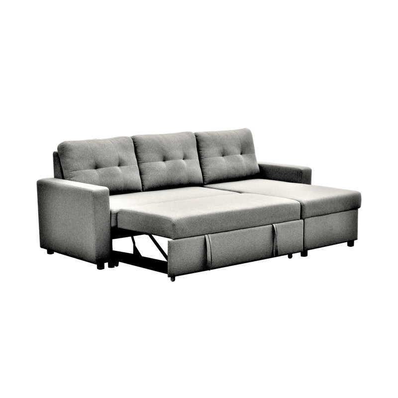 L-Shaped Sectional , Versatile Sleeper For Small Spaces, 3 Stylish Sectional, Bed Living Area, Gray Polyester