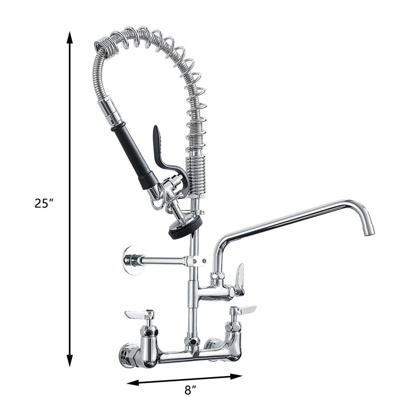 Robinet d'évier de cuisine central 8 pouces - hauteur 21 po, bec additionnel 10 po, douchette extractible, robinet en céramique, centre contemporain de style moderne, fabrication en laiton