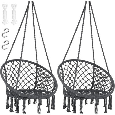 Balancelle grise en corde de maille tricotée à la main grise - Siège suspendu intérieur / extérieur pour chambre à coucher, patio, cour ou jardin, paquet de 2, capacité de 330 lb