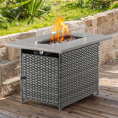 Wicker Propane Fire Pit Outdoor Fire Pit Table 50000 BTU 41 Inch Gas Fire Pit With Steel Grille Tabletop Double Fire Tube