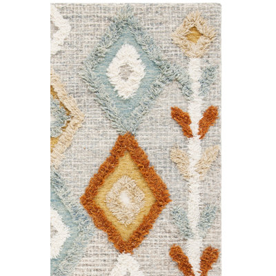 Macy Handmade Tufted Wool Gray/Light Blue Rug