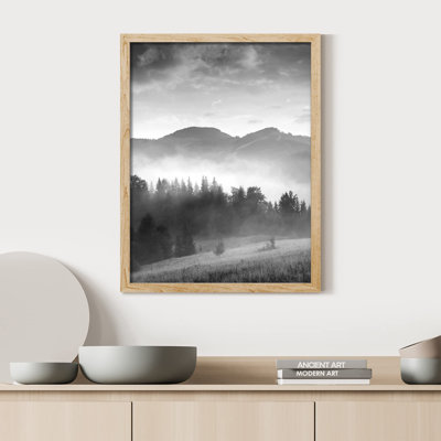 «Forest Trees Black and White Misty Mountain Range» sur papier