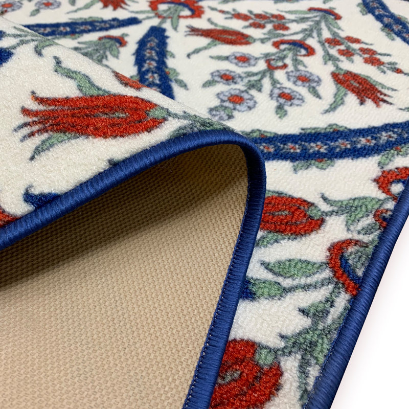 Tapis blanc touffeté à motif floral Coshointon, Tapis de couloir 2 pi 2 po x 5 pi