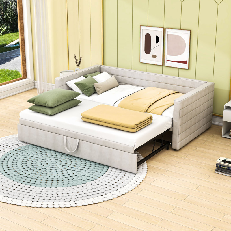 Lit de jour rembourré avec couchette, Beige