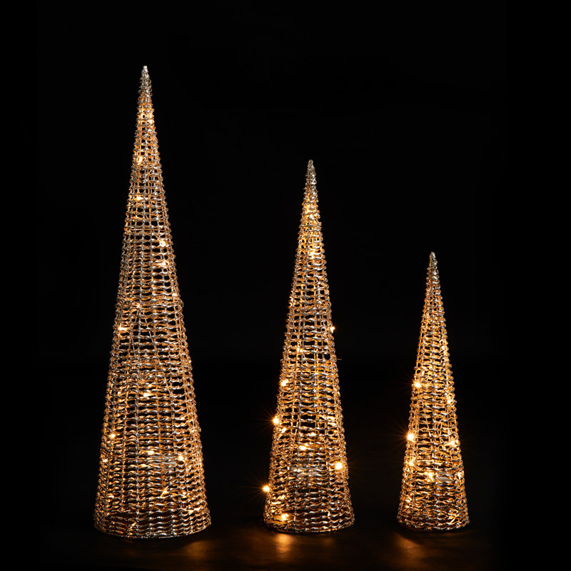 Ensemble de 3 cônes de Noël en plastique avec 65 lumières DEL blanc chaud