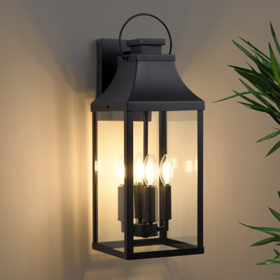 4 lumières 23 po Luminaire mural d'extérieur noir, lanterne murale imperméable, applique murale de porte de ferme câblée
