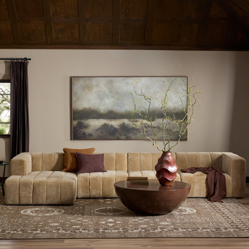 Curteria Upholstered Genuine Fur L-Shaped Sofa & Chaise, 28.5" H x 161" W x 68" D, Right Hand Facing