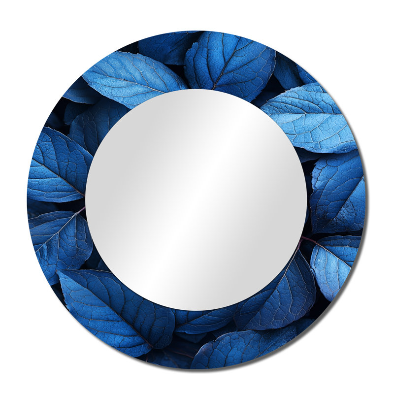 Midnight Blue Leaves Tranquility I - Art mural miroir floral - imprimé sur métal, 36 po x 36 po