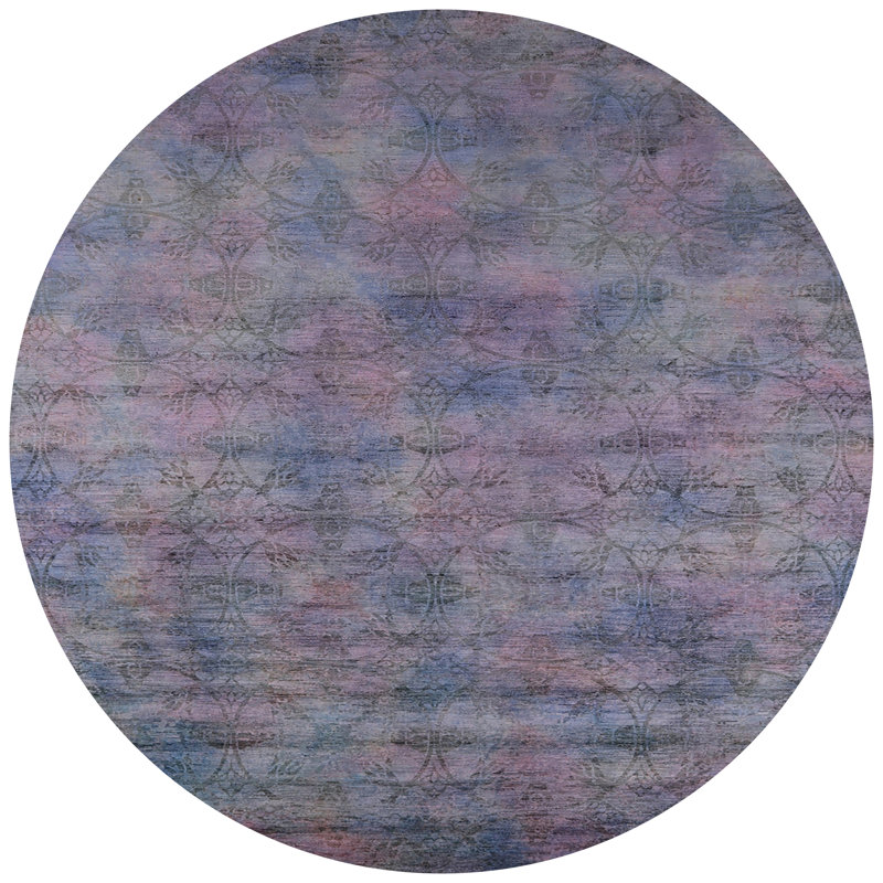 Tapis géométrique bleu / mauve / noir, Rond 7 pi