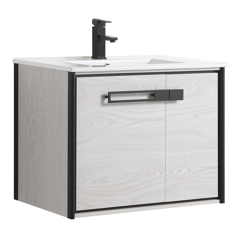 30'' Single Bathroom Vanity with Vitreous China Top, Matte Black, Mild Gray Oak