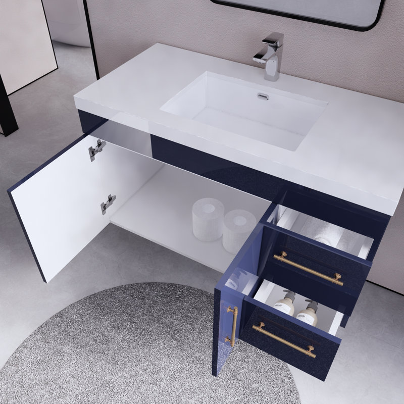 Doddridge 41.9'' Single Bathroom Vanity with Acrylic Top, Navy Blue