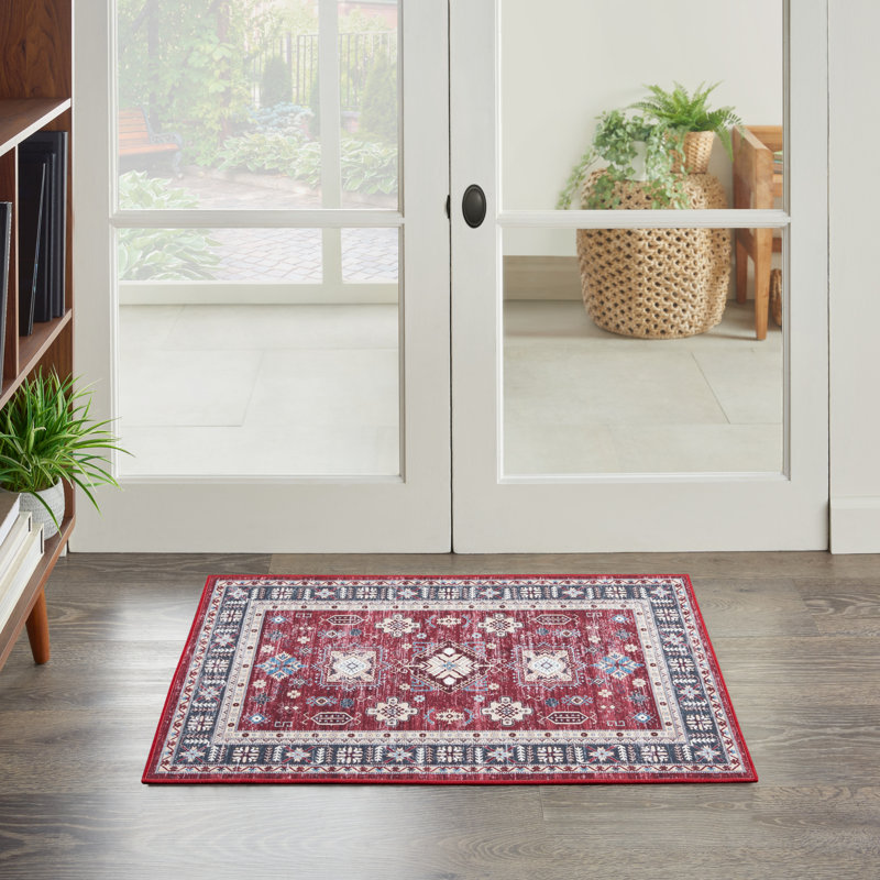 Tapis performance rouge / beige / bleu tissé à la machine Korey, Rectangle 2 pi x 3 pi