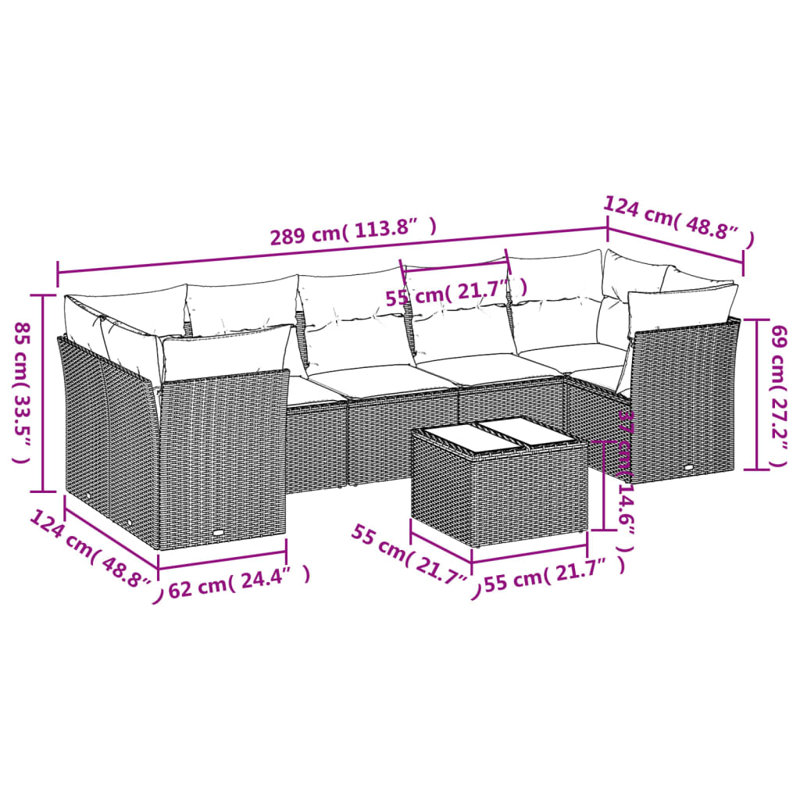 Ensemble de canapé de jardin Vidaxl brun, blanc crème