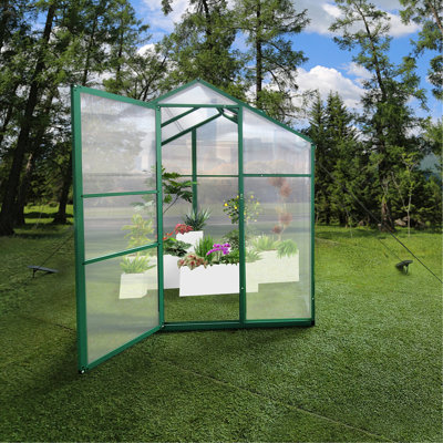 Serre en aluminium robuste de 6 pi x 4 pi - Polycarbonate pour l'extérieur toutes saisons, coupe-vent, bloquant, espace de rangement spacieux avec système de drainage fiable