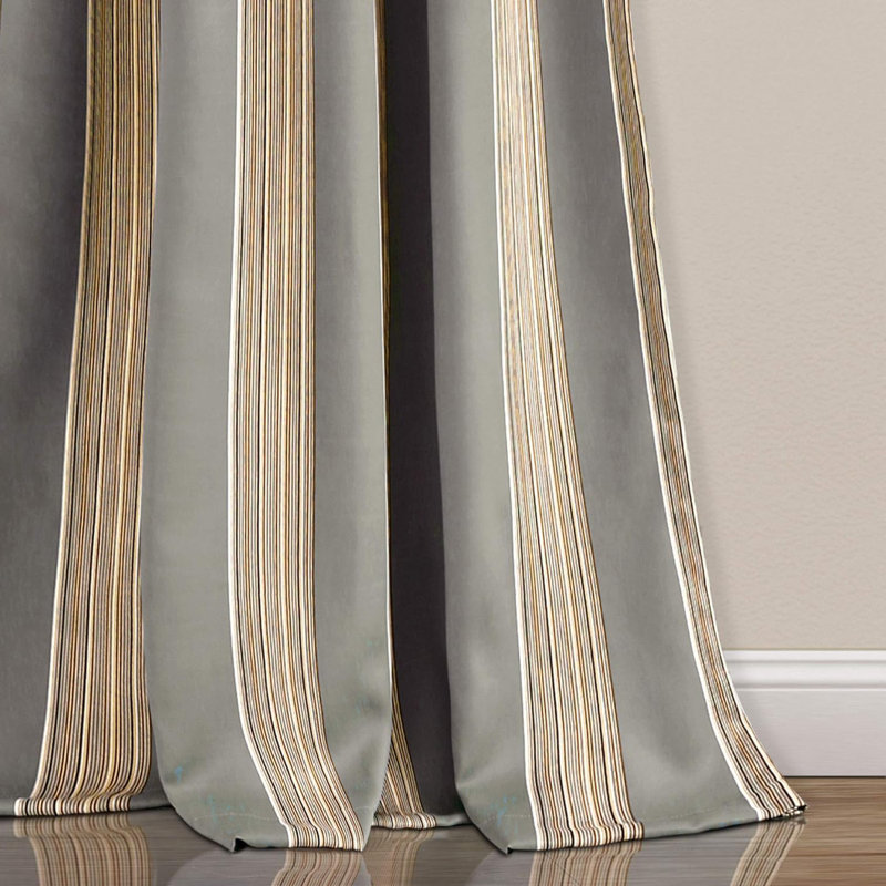 Julia Gray Polyester Stripe Room Darkening Curtain Panels