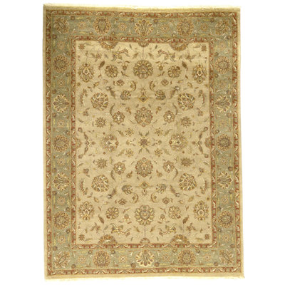 Hand Knotted Wool Oriental Area Rug in Beige And Green