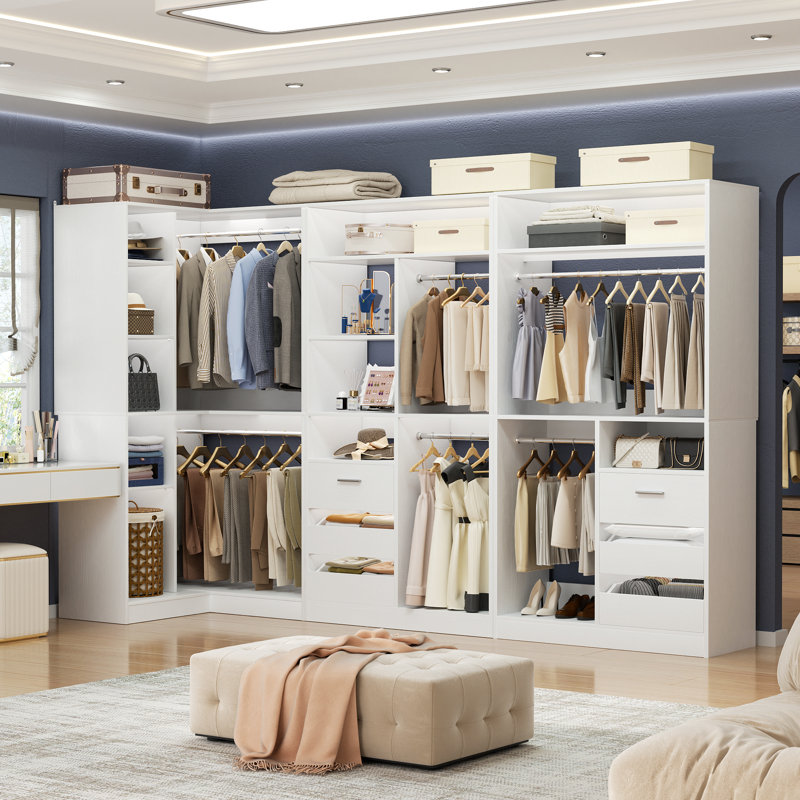 72"-108"Closet System With Drawers And Rods, White