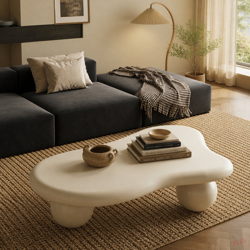 Table basse de 47 pouces en forme de nuage avec 3 pieds sphériques pour le salon