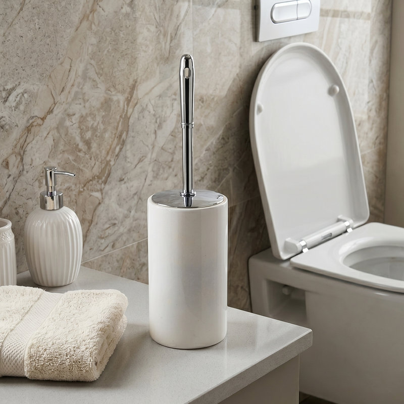 Brosse de toilette 100% marbre, Blanc