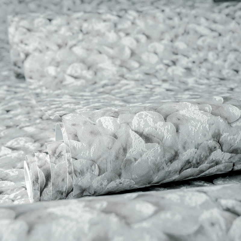 Salt 3D Embossed Lustre Arco Flower Leaf Wallpaper Roll, Gray