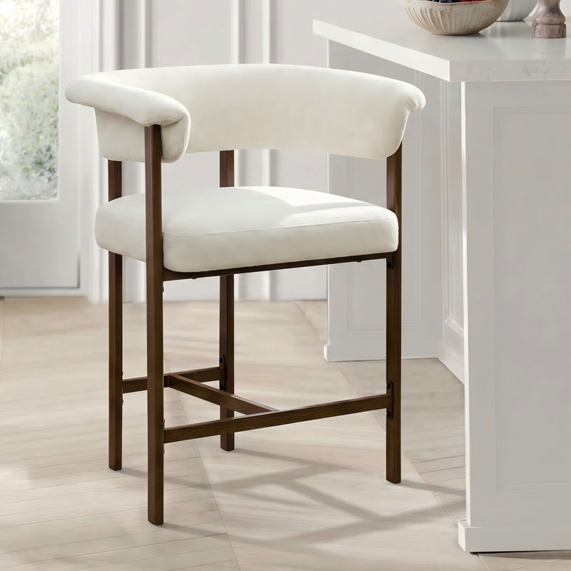 Modern 24'' Upholstered Linen Solid Back Counter Stool, 1, Beige