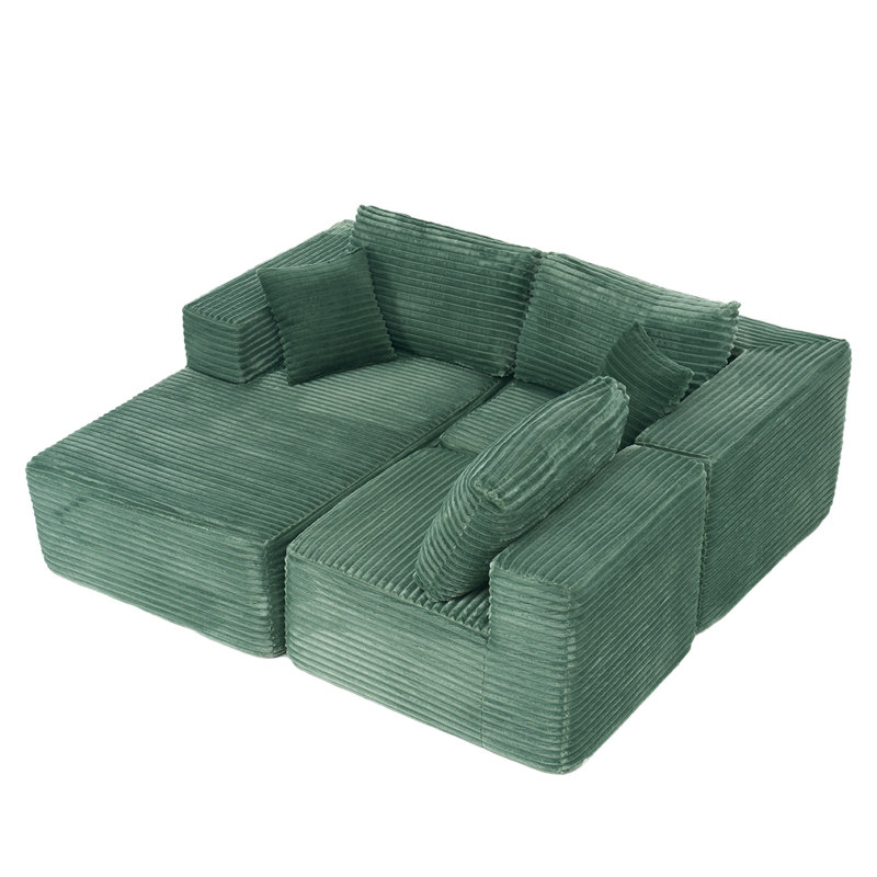 104" Wide Corduroy Modular Sectional Sofa Boneless Couch Sleeper For Living Room, Green
