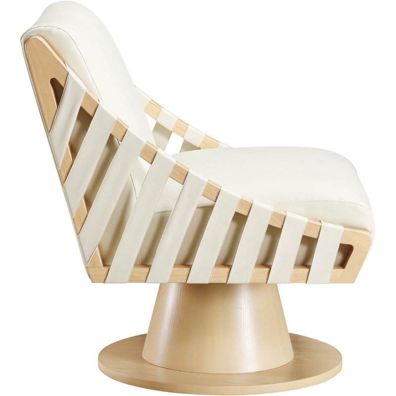 Quinton Vegan Leather Swivel Accent Chair, Natural, Cream Vegan Leather
