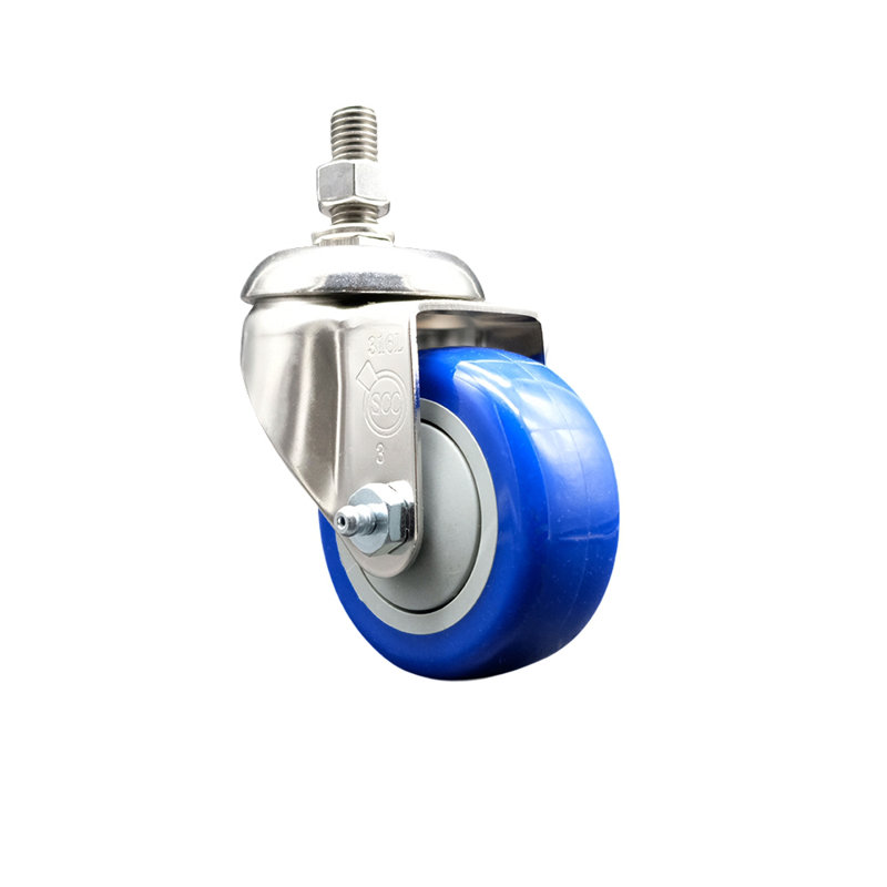 316SS Polyurethane Wheel Swivel Threaded Stem Caster SCC, Blue