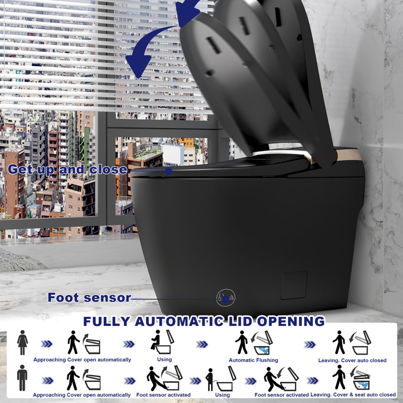 Breezebath Smart Bidet Toilet Build in Tank 1.06 GPF Auto Open/Close & Auto Flush, Heated Seat, Digital Display, Night Light, Deodorizer, Antibacterial Glaze, WaterSense Certified, cUPC & cETL Certified