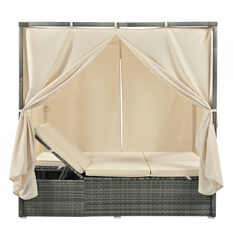 Lit de soleil réglable avec rideau, Beige