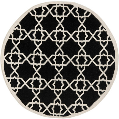 Rodgers Hand Woven Flat Weave Wool/Cotton Geometric Rug in Ivory/Black