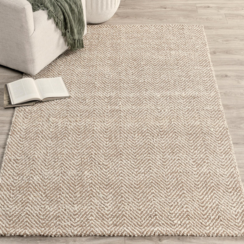 Handmade Ivory Herringbone Wool Blend Chenille 10' x 14' Area Rug