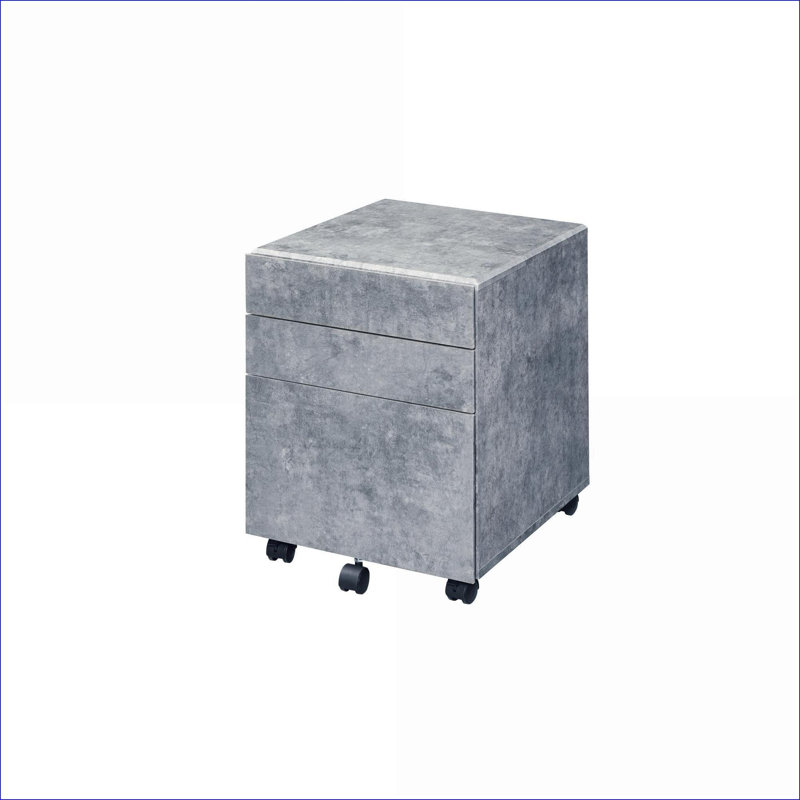 File Cabinets | Modern 3-Drawer Rolling File Cabinet | Faux Concrete Finish | Brushed Silver | Gray | Metal,Synthetic Wood