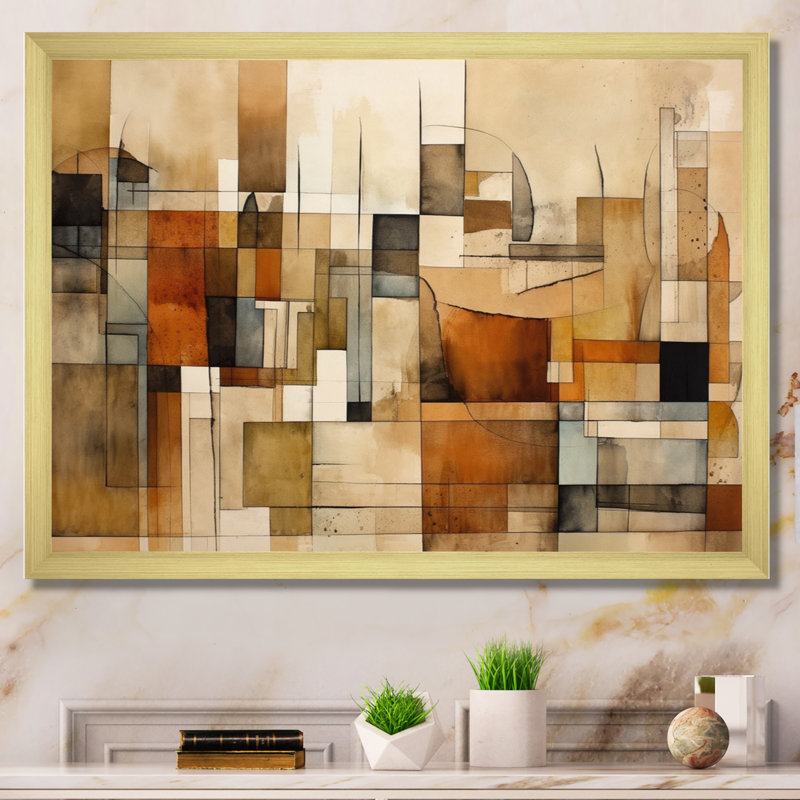 Modernist Expressions IV - Abstract Midcentury, art mural sur toile, Cadre doré simple, H 34 po x l 44 po x P 1,5 po