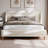 Upholstered Platform Bed Boucle Fabric and Wingback Headboard, Rounded Corners-731990808