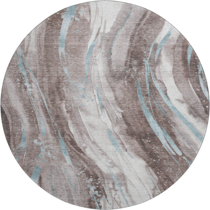 Premium Machine Washable Slesnick AMF1676 Swirls Rug, Round 8'
