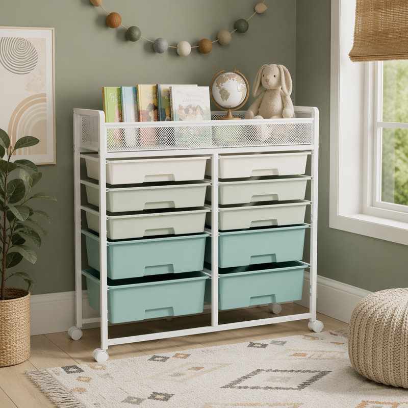 Chariot de rangement roulant blanc à grande capacité 2 rangées à 10 tiroirs, organisateur utilitaire en métal avec roulettes pour la cuisine, la salle de bain, la chambre à coucher, le bureau
